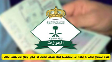 الجوازات السعودية تحذر: فترة السماح لاستكمال إبلاغ عن تخلف العمالة يومين فقط!