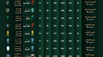دوريات الناشئين والشباب تسجل أرقاماً تاريخية غير مسبوقة في السعودية