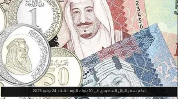 أسعار الريال السعودي في 10 بنوك اليوم الثلاثاء 24 يونيو 2025: التفاصيل كاملة